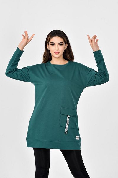 Freeista Green Crew Neck Regular Fit Tunic