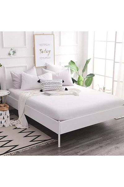 LilaMOON White Color Cotton Combed Cotton Fabric Single/Double Fitted Fitted Fitted Sheet