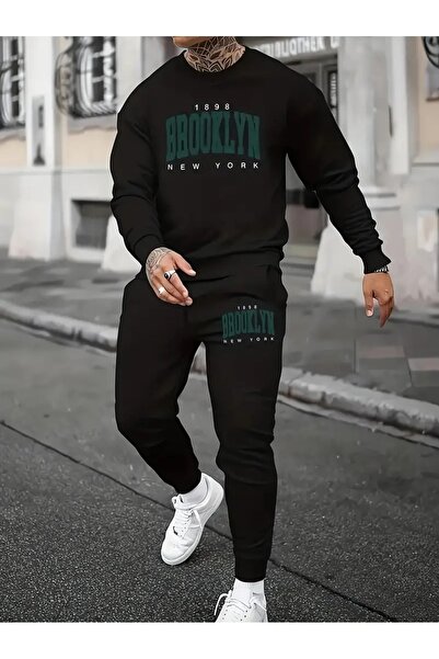 Hunors Sportswear & Company Σετ ανδρικής φόρμας Brooklyn Printed Green - Crew...