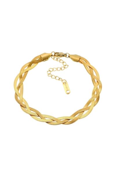 MODAMUGO Çelik Üçlü Örgü Italyan Zincir Bileklik - Gold