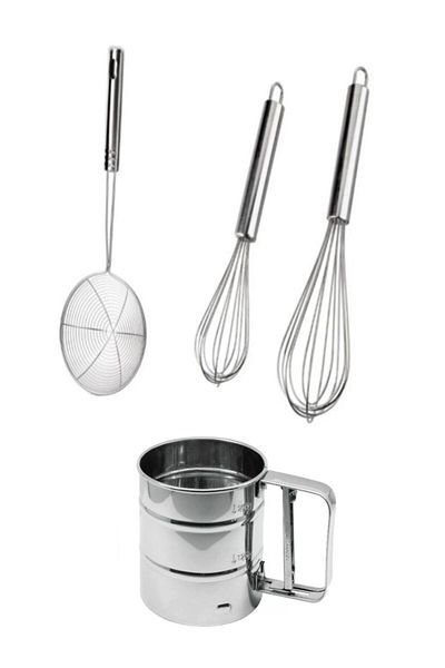 Ax Axentia Steel Colander - Whisk - Flour Sieve Set Set of 4