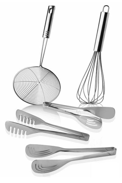 Ax Axentia 5 Piece Steel Tongs Colander Whisk Set