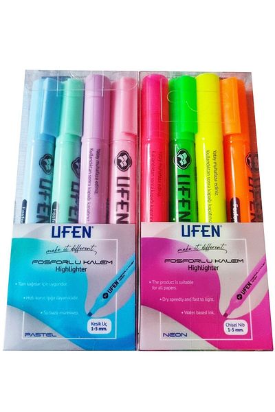 Modellino Pen Type 8 Pieces - 4 Pieces Pastel + 4 Pieces Neon Colors Highlighter Jumbo Highlighter with Cut Tip