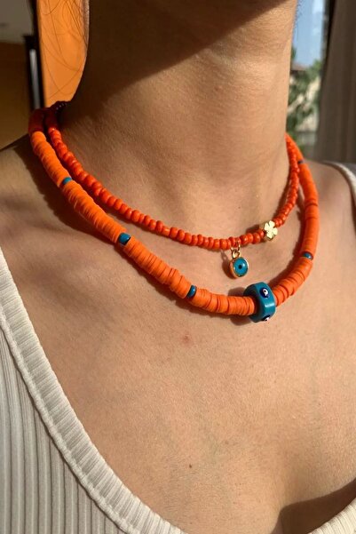 muptejewelry Kadın Fimo Kolye Yeni Trend Fimo Boncuk Kolye 2 Li Kolye Seti