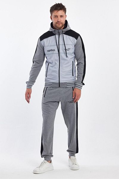 ESPİNA Gray Men's Sports Tracksuit Set - Robe Sleeves, Hooded, Zippered