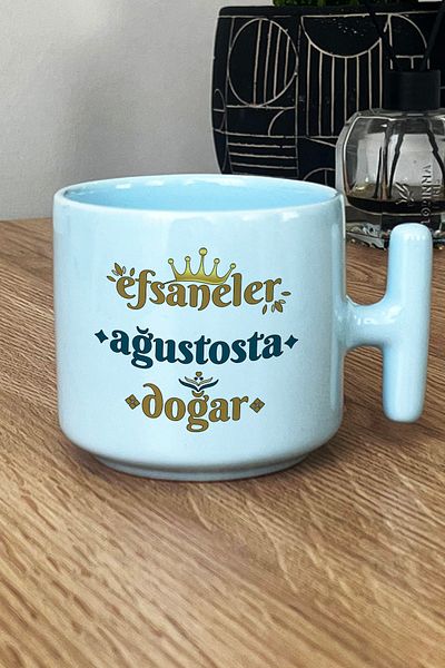 Hedizu Legends Are Born in August Pastel t Handle Mug Cup Blue Lion Sign Birthday Gift