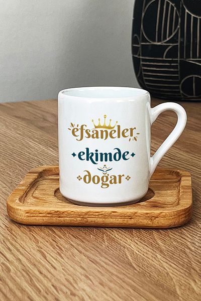 Hedizu Legends Are Born in October Turkish Coffee Cup with Wooden Base Scales Sign Birthday Gift