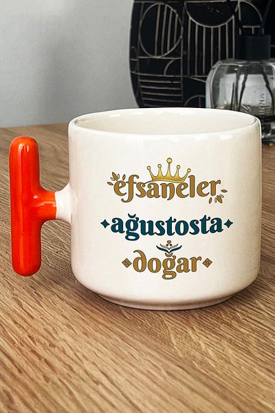 Hedizu Legends Are Born in August Mug Cup with t Handles Orange Lion Sign Birthday Gift