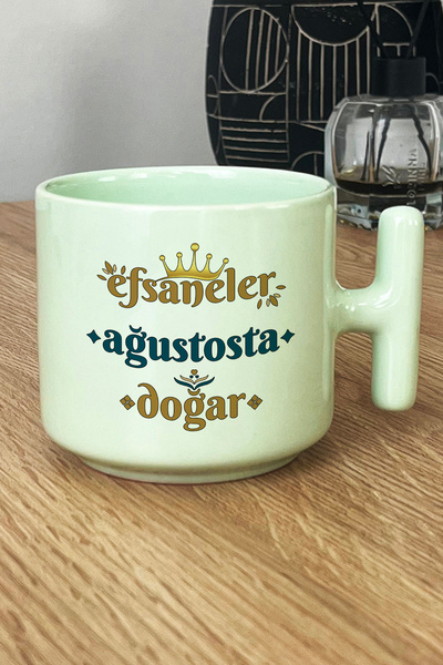 Hedizu Legends Are Born in August Pastel t Handle Mug Cup Green Lion Sign Birthday Gift