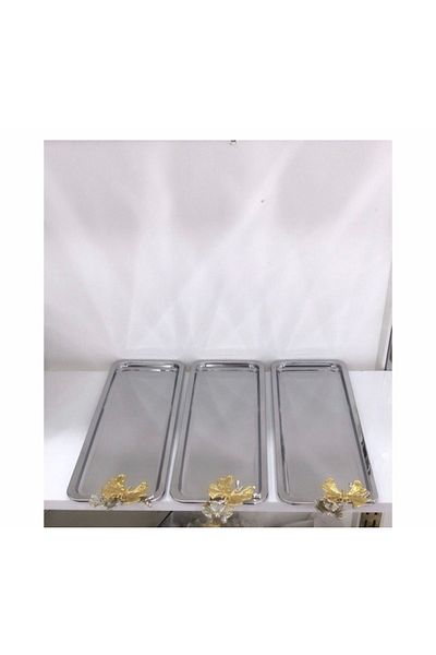 Elzemm store Stainless Steel 3 Piece Rectangular Coffee Tray Luxury Presentation with Butterfly Accessory