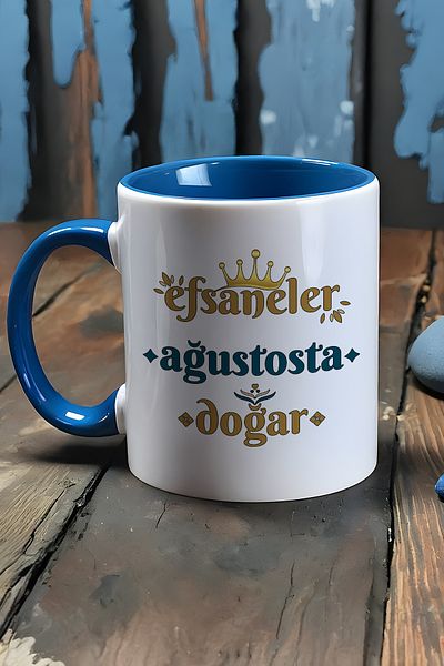 Hedizu Legends Are Born in August Mug Cup Blue Lion Sign Birthday Gift