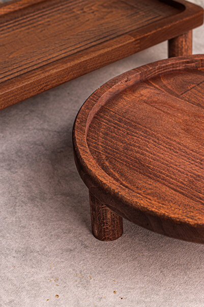 Snippy Servy - 2'li Ahşap Sunumluk Yükseltici Organizer Düzenleyici Sunum Seti Yuvarlak Dikdörtgen