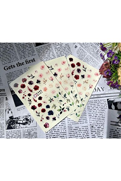 SCA KOZMETİK Mor Beyaz Gül Desenli Tırnak Dövmesi Tırnak Tattoo Nail Art Tırnak Sticker