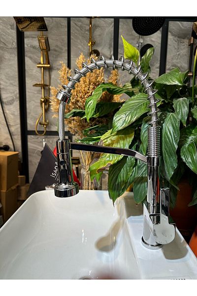 İSAOĞLU YAPI Industrial Kitchen Faucet - Spiral Extension System, Spray and Pressure Adjustable