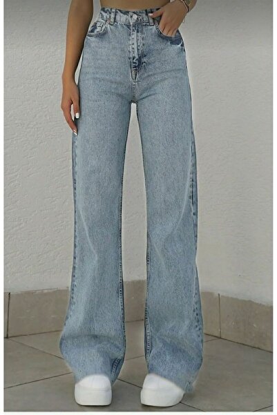 Livik بنطلون جينز نسائي من Edna Lycra خفيف الوزن للغاية وخصر عالٍ وفضفاض من قماش الدنيم Palazzo