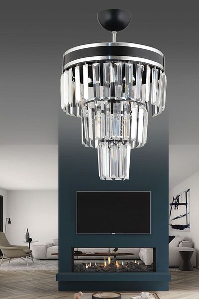 KARDELEN AYDINLATMA AVİZE Paris 4-Tier Black Chrome Gilded Crystal Stone 30' Modern Chandelier
