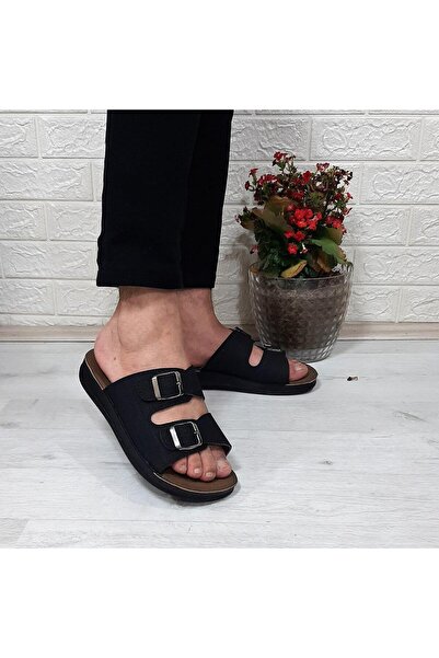 ENES Ανδρικές παντόφλες casual - Μαύρες, ρυθμιζόμενη διπλή πόρπη, gel