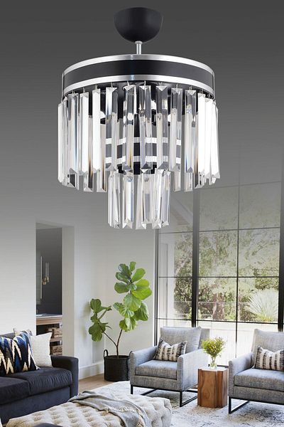 KARDELEN AYDINLATMA AVİZE Paris 3 Piece 2 Tier Black Chrome Gilded Modern Chandelier with 30' Crystal Stone