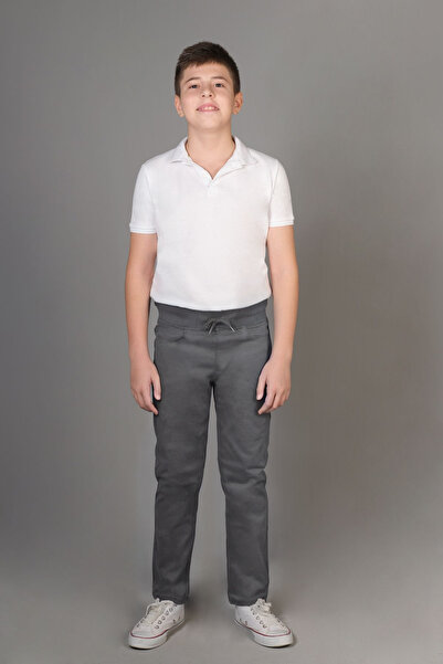 YAKAMEL High Waist Stretch Rib - Gray Children's School Pants