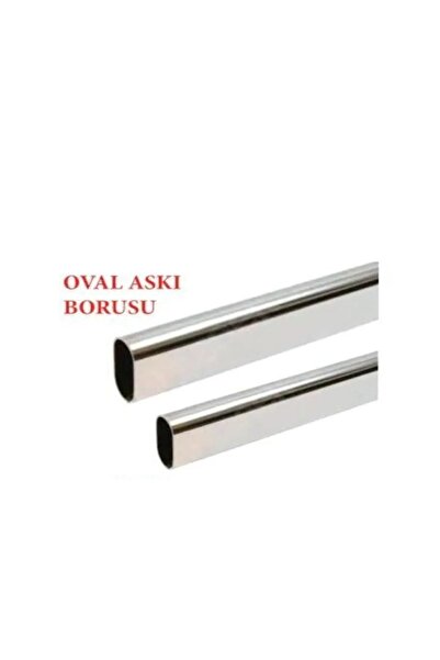 Nami NAMİ 100cm Oval KROM  Dolap Gardrop Askı Borusu + 2 Adet Plâstik Flanş V...