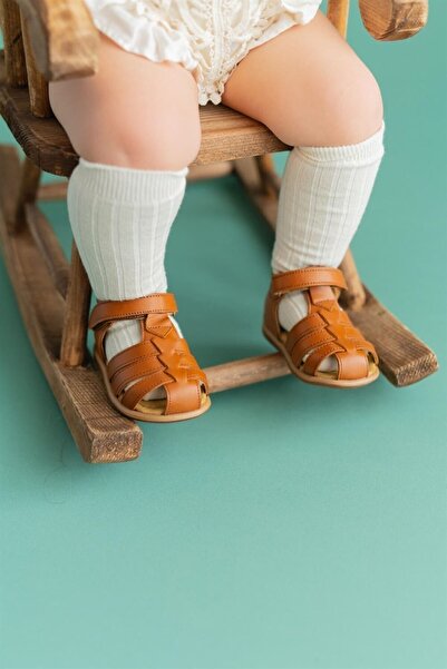 First Step Hakiki Deri Çocuk Sandalet Kahverengi D-464