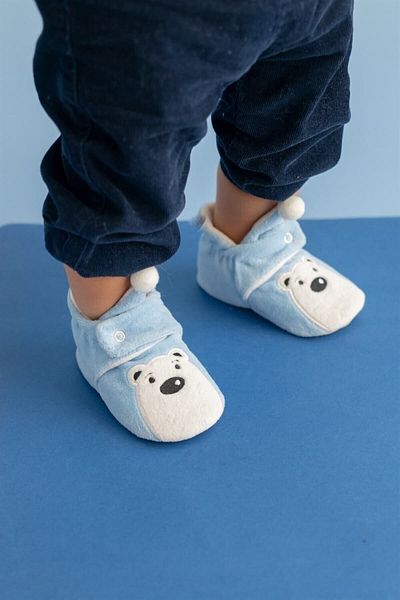 First Step Polar Bear Non-Slip Base Cotton Lined Snap-On Slippers