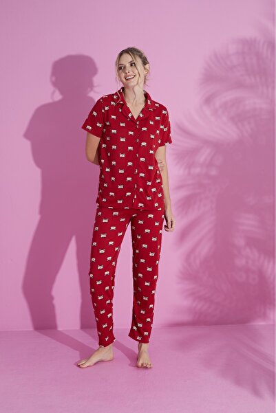 PİJAMOOD Women's Pajama Set with 5 Buttons from the Front