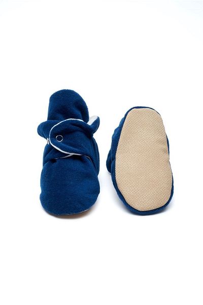 First Step Navy Blue Slippers with Non-Slip Base, Cotton Lining and Snap Fasteners