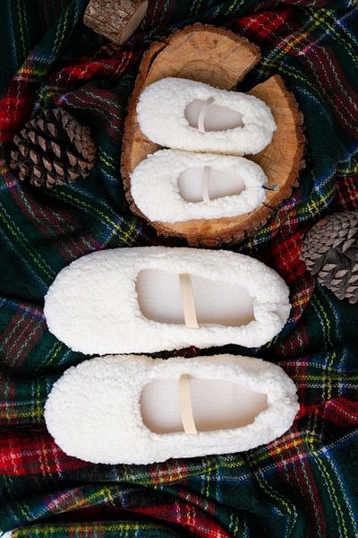 First Step Faux Wool Plush Ecru Mother Slippers and Baby Slippers (Slippers and Slippers are Sold Separately.)