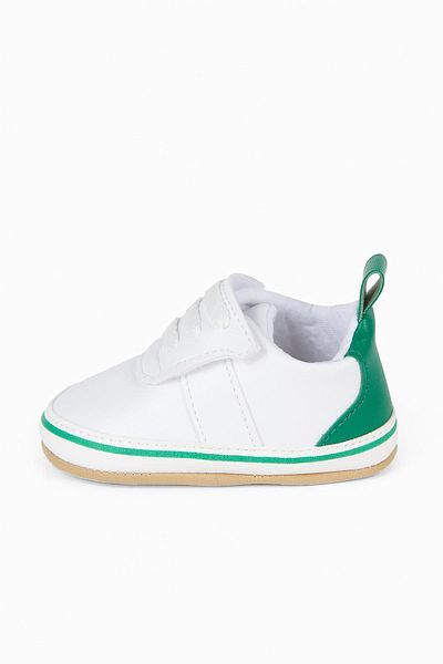 First Step White Velcro Green Detailed Baby Booties -g-2359