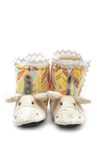 First Step Yellow Striped Unicorn Home Boots
