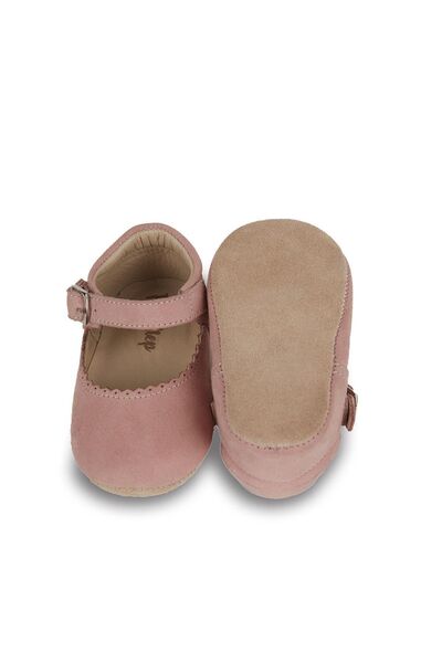 First Step Hakiki Deri Pudra Kız Bebek Babet İlk Adım Ayakkabısı-D-469