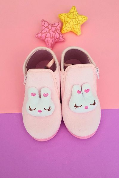 First Step Zippered Velvet Slippers with Rabbit Accessories