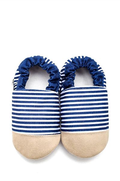 First Step Cotton Lined Non-Slip Sole Booties-navy blue Striped-f-838