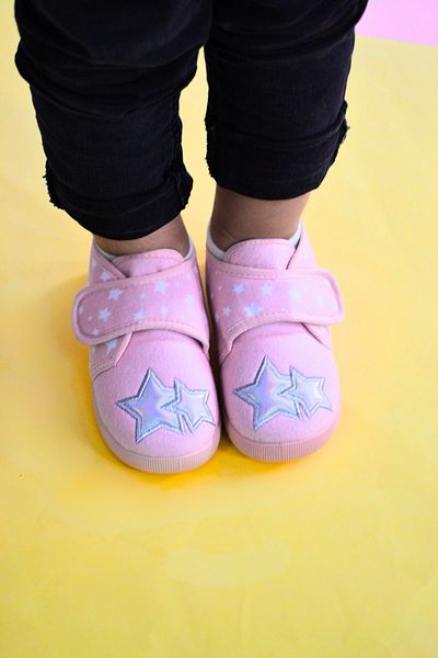 First Step Παντόφλες Velcro για κορίτσια Pink Star-F-727