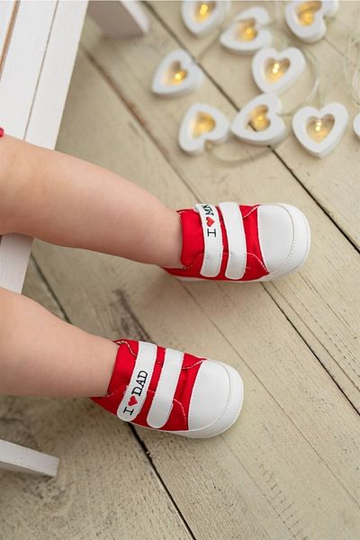First Step I Love Mom And Dad Booties Red G-2287