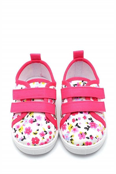 First Step حذاء رياضي كتان مزدوج منقوش بالزهور للأطفال-فوشيا-f-498