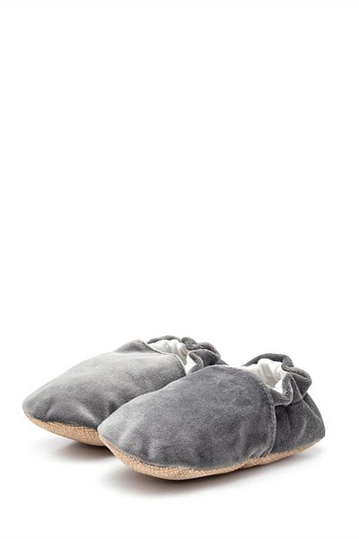 First Step Cotton Lined Anti-Slip Sole Booties-Light Grey-f-847