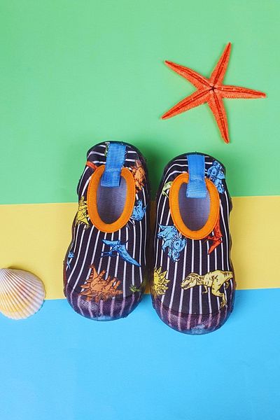First Step Μαύρα ριγέ Dinosaur Boy's Αντιολισθητική σόλα Sea Shoes-F-7022