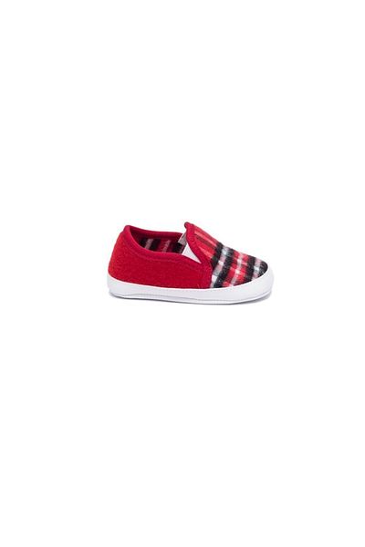 First Step Plaid Booties Red