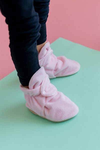 First Step Non-Slip Based Cotton Lined Powder Slippers with Snap Fasteners