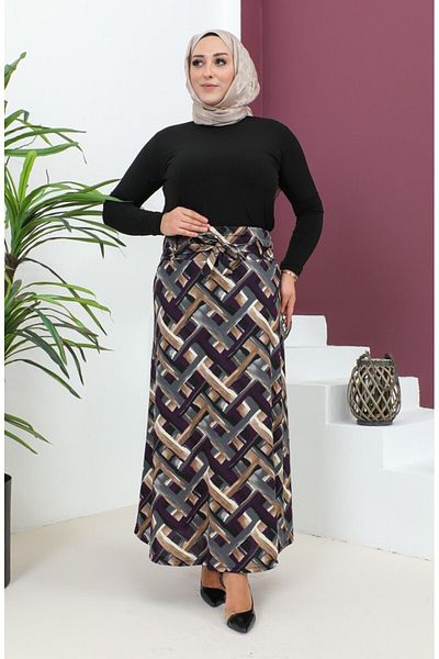 Gelince Patterned Belted Flared Skirt