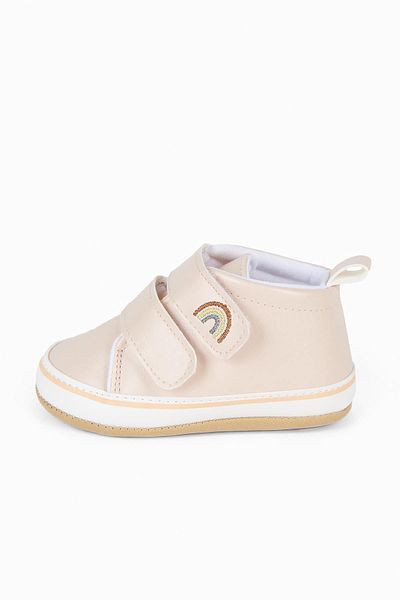 First Step Powder Rainbow Embroidered Velcro Baby Girl Booties-g-2360