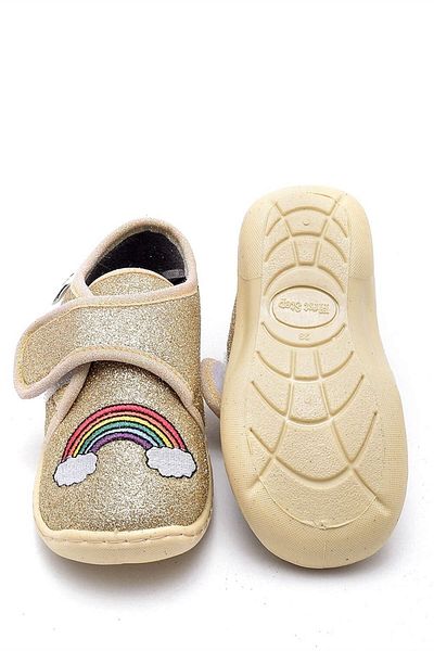 First Step Gold Rainbow Embroidered Children's Slippers