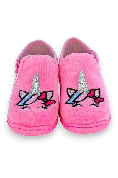 First Step Unicorn Embroidered Pink Girl's Zippered Slippers-F-745