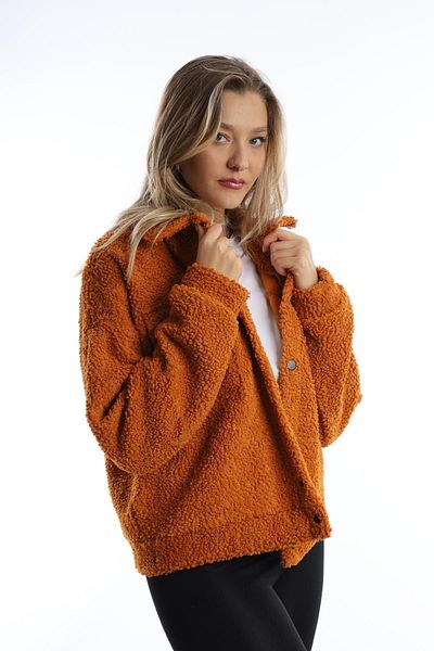 Polo State Дамско плюшено яке - Capar Closed Curly Cinnamon
