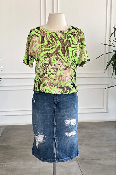 Yağmur Butik Bluză cu model mixt cu detaliu elastic în talie