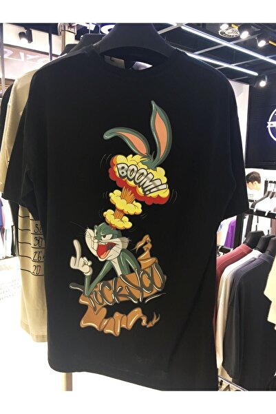 Genel Markalar Bad Bugs Bunny Sırt Baskılı Oversize (bol Kalıp) Unisex T-shirt 100% Pamuk Nefes Alan Ince Kalite