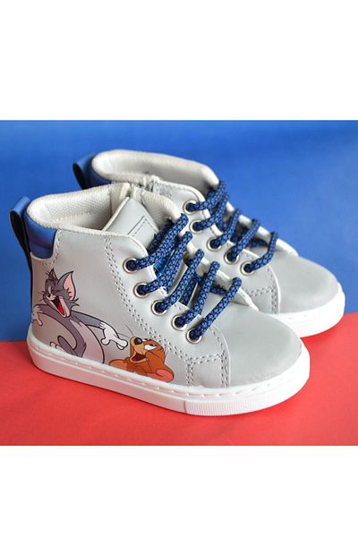 First Step Boys' Sneakers - Gray, Cat and Zipper - L-1129