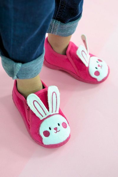 First Step Rabbit Embroidered Fuchsia Girl's Zippered Panduf-F-742